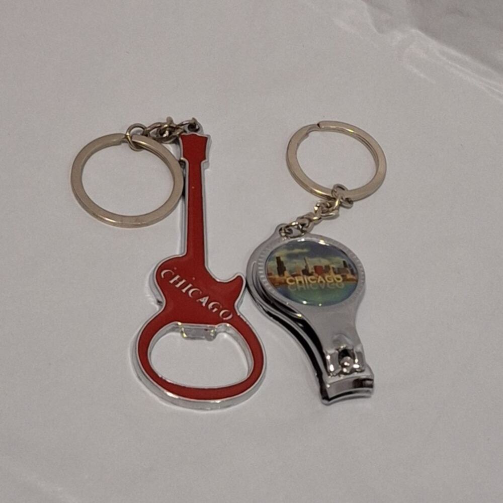 2 Pack Chicago Design Guitar Bottle Opener Keychain and Nail Clipper Keychain